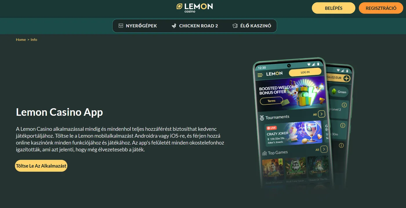 Lemon Casino app: Mobilos játéklehetőségek